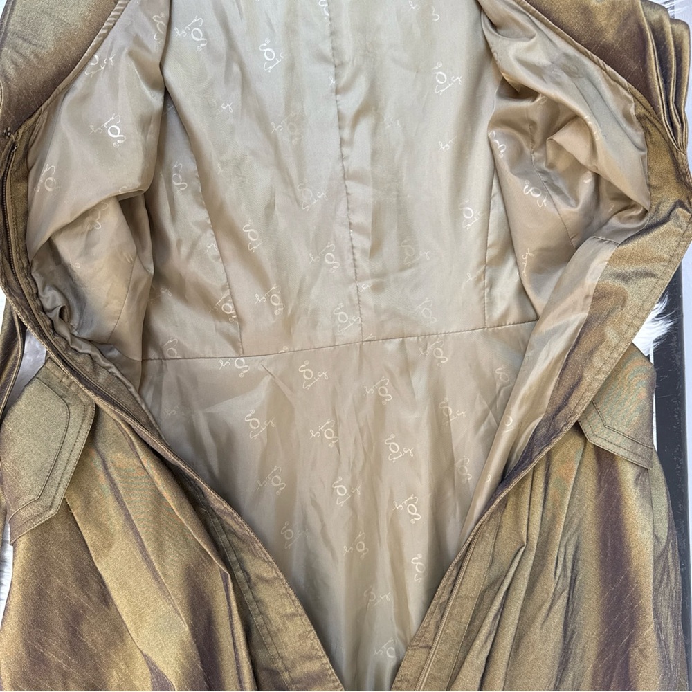 Samuel Dong Gold Triple Collar Sleeveless Bubble Dress Small Metallic Olive - Picture 9 of 12